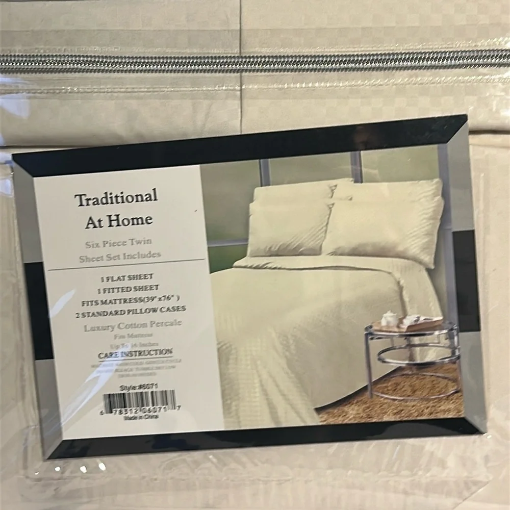 Traditional At Home 4pc Twin Sheet Set soft beige checkerboard embossed print